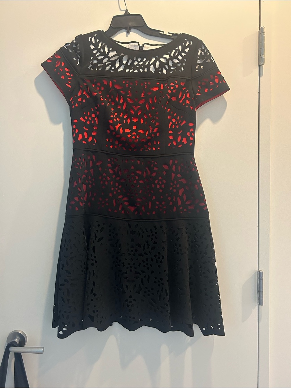 Shani Laser-Cut Fit & Flare Short-Sleeve Dress